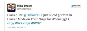 Kid tweets Fruit Ninja score using Dallas police department’s iPhone