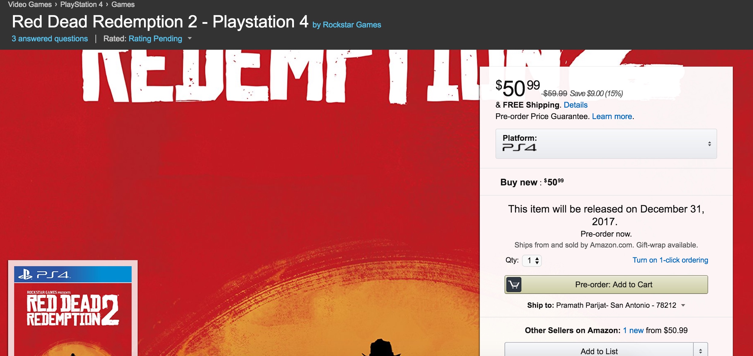 red dead redemption price ps4