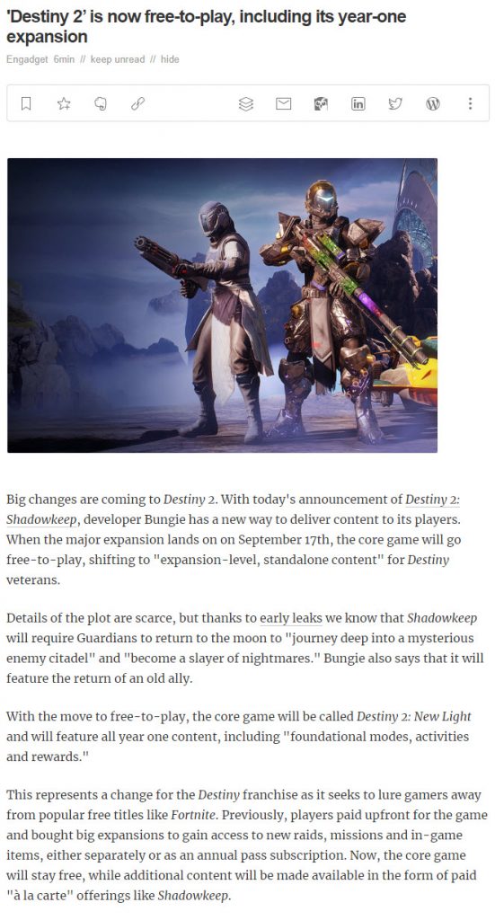 Destiny 2 Going Free to Play, Will Be Renamed “New Light” – Report