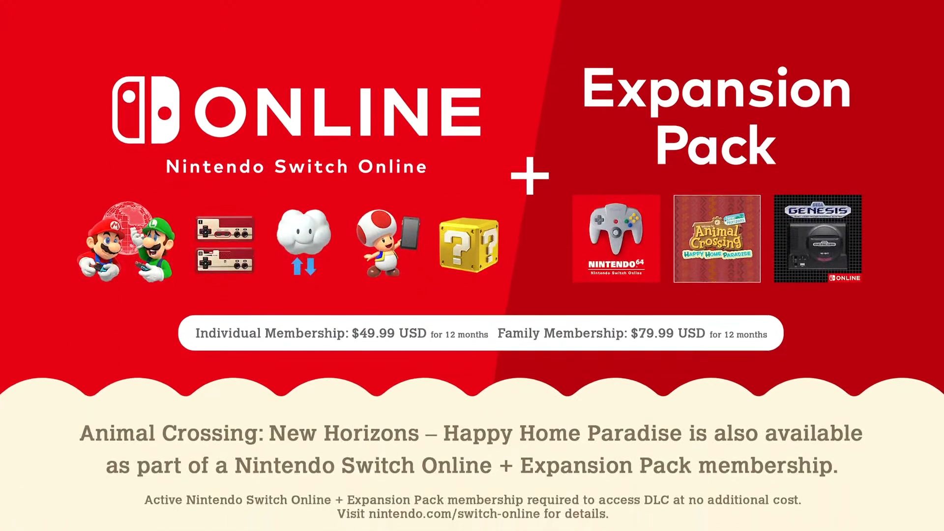 Nintendo Switch Online + Expansion Pack Costs $49.99 for 12 Months