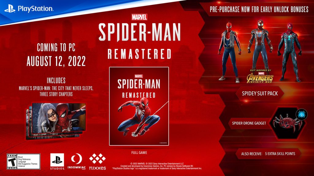 Marvel’s Spider-Man Remastered – PC Pre-Order Bonuses Include 3 Early ...