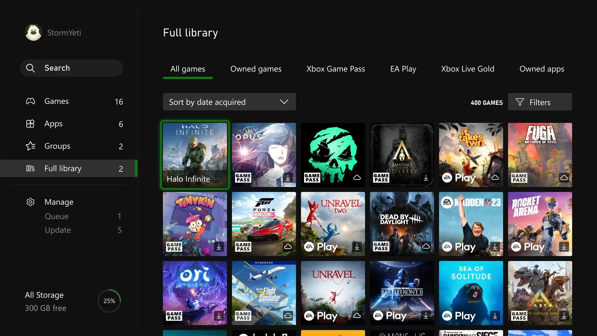 The Xbox Series X lets you filter your library by optimised games