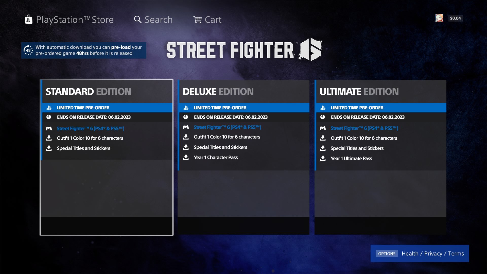 Street Fighter 6 - pre-order page