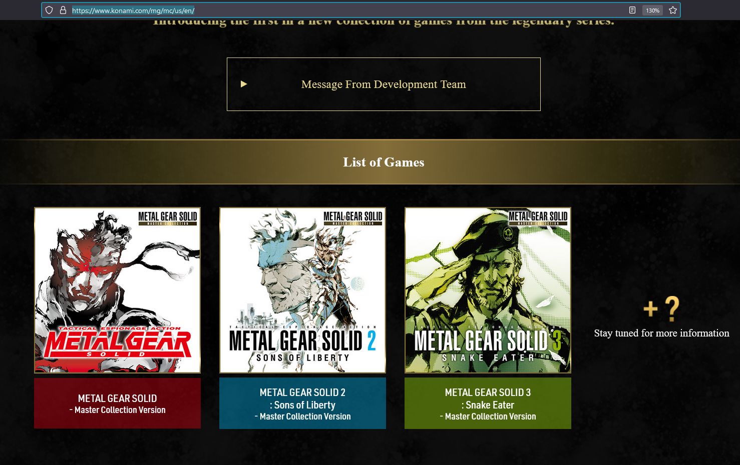 Metal Gear Solid Master Collection - Konami Website screenshot