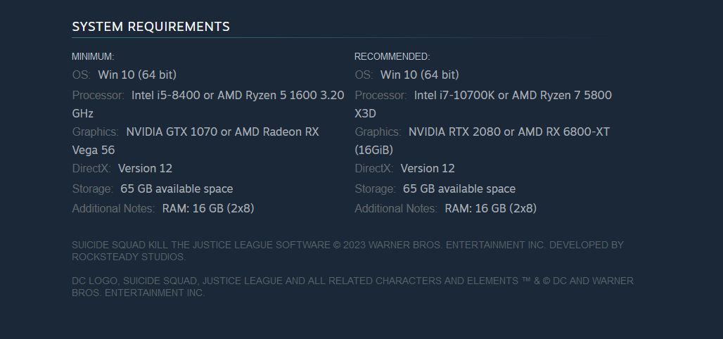 Suicide Squad Kill the Justice League_PC requirements
