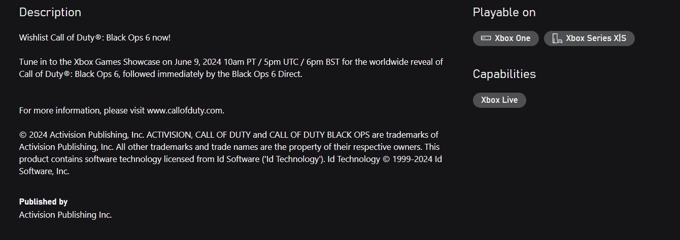 Call of Duty Black Ops 6 - Xbox Store listing