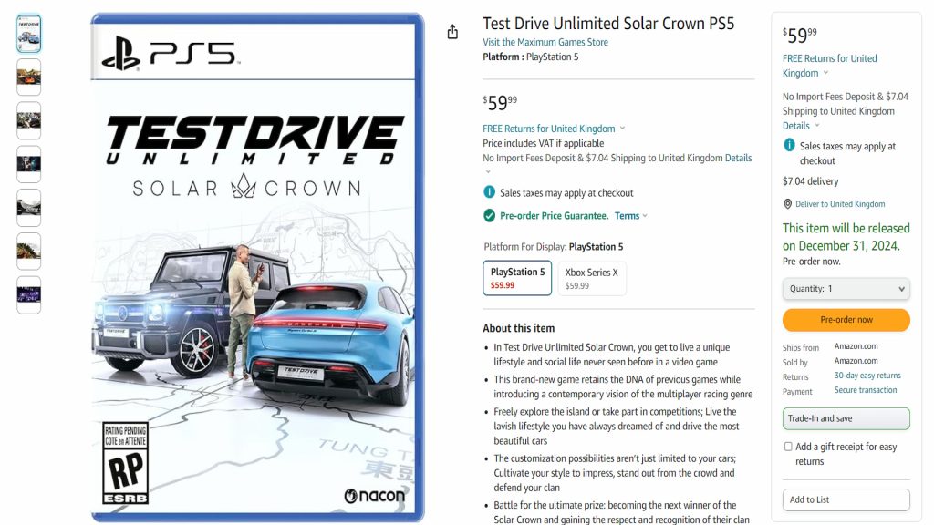 Test Drive Unlimited Solar Crown Amazon
