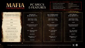 Mafia: The Old Country PC Specs for Minimum, Recommended and Epic Presets Revealed